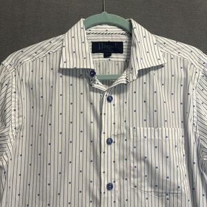 Haspel Co New Orleans Button Up Dress Shirt Men Size‎ Small White Blue Geometric